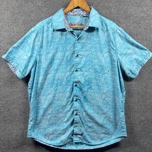 Robert Graham Shirt Mens Extra Large Short Sleeve Button Shirt Paisley Jacquard